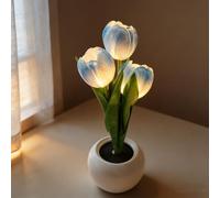 Richaa Lampe tulipe bleue, veilleuse à 3 fleurs en forme de tulipe, lampe de table pour la fête des mères, Noël, anniversaire, Thanksgiving, cadeau pour femme, petite amie, grand-mère