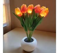 Richaa Lampe Tulipe Orange, Veilleuse 6 Fleurs Tulipes, Lampe de Table Fleurs Tulipes, Cadeau Fête des Mères, Noël, Anniversaire, Thanksgiving pour Femme, Petite Amie, Grand-Mère