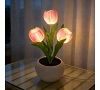 Richaa Lampe tulipe rose, veilleuse à 3 fleurs en forme de tulipe, lampe de table pour la fête des mères, Noël, anniversaire, Thanksgiving, cadeau pour femme, petite amie, grand-mère - alimentation