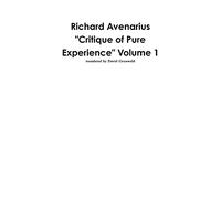 Richard Avenarius: "Critique of Pure Experience" Volume 1