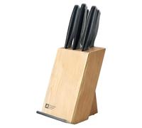 Richardson Sheffield - Bloc en bois naturel avec 5 couteaux de cuisine lame teintée noir avec porte tablette - Advantage - Acier inoxydable 13 C, Finition PVD mat (Physical vapor deposition) - Noir