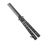 RICHDMI Peigne d'Entraînement Rotatif Papillon - Sécurité, Pliant, à Ressort - Outil de Coiffure en Métal Style Couteau Papillon pour Pratique (Noir)