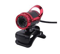Richer-R Webcam Camera HD, Web Cam PC avec Microphone intégré 12M Pixels 360 ° Support Rotatif pour PC, Compatible avec XP / / / / Vista(Rouge)