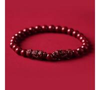 Richesse Perle Feng Shui Bracelet Double Pixiu Bracelet Naturel Cinabre Cristal Pierre Bracelet Pi Yao Dragon Bracelet Richesse Bonne Chance Amulette Reiki Chakra Cristal Quartz Bra, Cinnabar, 8mm