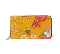 Richesse Poisson Poisson Rouge Fleur Portefeuille Zipper Long Bourse en Cuir Véritable avec Titulaire de la Carte de Crédit pour Téléphone Femmes Fille Hommes