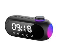 Richeyty Mini RéCepteur Radio FM Portable Son HiFi Haut-Parleur Bluetooth RVB avec Horloge Double RéVeil Support Mains -A