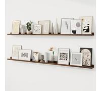 RICHFOCUS Lot de 2 étagères murales flottantes en bois avec rebord - Décoration murale pour chambre à coucher, salon, salle de bain, cuisine, chambre d'enfant - Image photo - Noyer - 183 cm