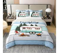 richhome Camping Literie Set Happy Camping Parure de Lit pour Accessoires De pour Remorques Voyage Coton Housse Couette 240x260cm 3pcs Cartoon Car Room Decor RV