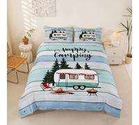 richhome Camping Literie Set Happy Camping Parure de Lit pour Garçons Filles Accessoires De pour Remorques Voyage Housse Couette 220x240cm 3pcs Cartoon Car Room Decor RV