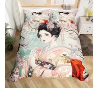 richhome Enfants Japonais Geisha Fille Parure De Lit Garçons Filles Cerisiers Fleurs Literie Set Style Japonais Housse De Couette 140x200cm Tradi