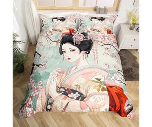 richhome Enfants Japonais Geisha Fille Parure De Lit Garçons Filles Cerisiers Fleurs Literie Set Style Japonais Housse De Couette 140x200cm Tradi