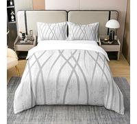 richhome Enfants Vague Blanche Housse de Couette 200x200cm 100% Coton Ensemble Bande Géométrique Lignes Parure de Lit Ventage Thème Blanc Housse de Couette 200x200cm Retro Ensemble de literie