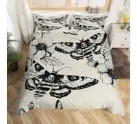 richhome Gothic Skull Head Housse de Couette 220x240cm déco Papillons de la Mort et Fleur Couette Couverture avec crâne Gris os pavé pour Les Adolescents