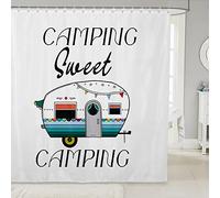 richhome Happy Camping Rideaux de douche imperméables pour camping-car, remorque, dessin animé, accessoire de salle de bain moderne, lavable en machine, 182,9 x 198,1 cm
