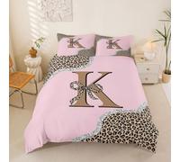 richhome Housse de Couette 140x200cm Brun Léopard Imprimer Parure de Lit Glitter Diamond Set Housse Couette avec 1 Taie d'oreiller 65x65 cm Lettre Letter K Douce Gépard Décoration 2 Pièces