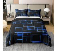 richhome Housse De Couette 140x200cm Neon Line Parure de Lit 100% Coton Bleu Glowing Conception Housse Couette avec 1 Taie d'oreiller 65x65 cm Résumé Géométrique Douce Cyberpunk 2 Pièces