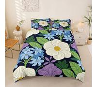 richhome Housse de Couette 200x200cm Mignon Floral Parure de Lit Microfibre Floral Plantes Ensemble Literie Nature Feuille Fleur avec Fermeture Éclair Douce