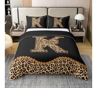 richhome Housse De Couette 220x240cm Coton Gépard Noeud Papillon Parure de Lit 3 Pièces Léopard Coquette Noeud Papillon Ensembles Housses Couette Personnalisé Lettre K Réversible