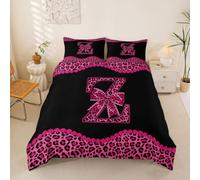 richhome Housse de Couette 220x240cm Gépard Noeud Papillon Parure de Lit Léopard Coquette Noeud Papillon Set Housse Couette avec 2 Taies d'oreiller 65x65 cm Personnalisé Lettre Z Douce 3 Pièces