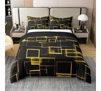 richhome Housse De Couette 240x260cm Coton Neon Line Parure de Lit 3 Pièces Jaune Glowing Conception Ensembles Housses Couette Résumé Géométrique Réversible Cyberpunk avec Fermeture Éclair