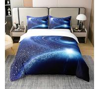richhome Housse de Couette Galaxy Bleu 3D Cosmic Planet Parure de Lit 100% Coton étoilé Ciel Housse de Couette 140x200cm Ensemble de literie pour Enfants