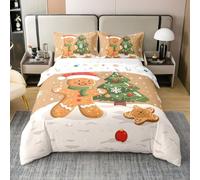 richhome Joyeux Noël Coton Housse de Couette 220x240cm Gingerbread Man Literie Set pour Garçons Filles Flocon de Neige Parure de Lit 3 pièces Décor de Chambre