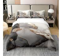 richhome Marbre Noir et Blanc Parure de Lit Esthétique Moderne 100% Coton Housse de Couette 220x240cm 100% Aquarelle Art Création Parure de Lit Or Abstract