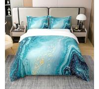 richhome marbre théal Bleu Or marbre Texture 100% Coton Housse de Couette 220x240cm Art Abstrait Parure de Lit Femmes Luxe océan tourbillons ondulations coloré Chambre décor Ensemble de literie