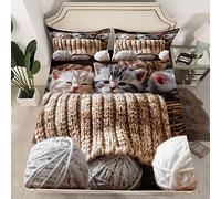 richhome Parure de lit pour lit simple avec motif chat 3D - Pour filles, adolescentes, décoration de chambre d'enfant - En microfibre douce - Motif animaux 3D - 1 drap-housse + 1 taie d'oreiller