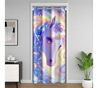 richhome Rideau de porte de rêve licorne avec yeux étoilés et étoiles - Rideau d'intimité pour enfants, filles, adolescents, jaune, bleu, violet, teinture par nœuds - Rideau de porte pour chambre à