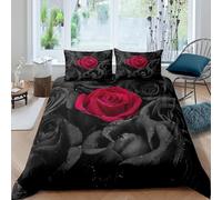 richhome Roses Parure de Lit Fleurs Housse de Couette 220x240cm Fleurs romantiques Ensemble de literie Garçons Filles Enfants Adolescents 3D Noir Rouge Roses Housse de Couette 220x240cm
