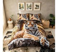 richhome Tigre Housse de Couette 140x200cm Safari Tigre Parure de Lit pour Enfants Garçons Animaux Sauvages Literie Set Couverture de Couette en Microfibre Douce Parure de Lit
