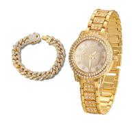 richhut Montre de luxe en diamant pour enfants et adolescents - Plaqué or véritable/platine 18 carats - Bracelet rond en strass gypsophiles 19,6 cm - Boîte cadeau incluse - En option avec chaîne