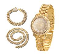 richhut Montre de luxe en diamant pour enfants et adolescents - Plaqué or véritable/platine 18 carats - Bracelet rond en strass gypsophiles 19,6 cm - Boîte cadeau incluse - En option avec chaîne