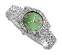 richhut Montre Diamant de Luxe Iced Out pour Enfants Ados - Bling Plaqué en Platine Bracelet 20cm - Cadran Rond Verte 37mm - Boîte à Cadeau Inclus