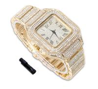 richhut Montre Diamant de Luxe pour Enfants Ados - Iced Out Bling Plaqué en Or 18K - Cadran Carré 40mm Bracelet 18,5cm - Outil de Réglage Inclus