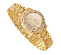 richhut Montre Diamant de Luxe pour Enfants Ados - Iced Out Bling Plaqué en Or 18K - Cadran Rond Strass Gypsophile Bracelet 19,5cm - Boîte à Cadeau Inclus