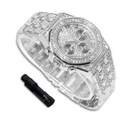 richhut Montre Diamant de Luxe pour Enfants Ados - Iced Out Bling Plaqué en Platine - Cadran Octogonal 38mm Bracelet 19,5cm - Outil de Réglage Inclus