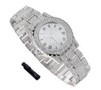 richhut Montre Diamant de Luxe pour Enfants Ados - Iced Out Bling Plaqué en Platine - Cadran Rond 39mm Bracelet 19cm - Outil de Réglage Inclus