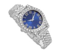 richhut Montre Diamant de Luxe pour Enfants Ados - Iced Out Bling Plaqué en Platine - Cadran Rond Bleue 37mm Bracelet 20cm - Boîte à Cadeau Inclus