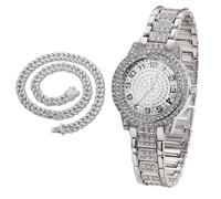 richhut Montre diamant de luxe pour enfants et adolescents - Plaqué or véritable/platine 18 carats - Cadran rond 32 mm avec chiffres arabes - Boîte cadeau incluse - Chaîne cubaine en option