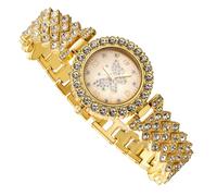 richhut Montre Diamant de Luxe pour Filles Ados - Iced Out Bling Plaqué en Or 18K - Cadran Motif Papillon 29mm Bracelet 19,5cm - Boîte à Cadeau Inclus