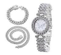 richhut Montre Diamant de Luxe pour Filles Ados - Iced Out Bling Plaqué en Platine - Cadran Motif Papillon 29mm Bracelet 19,5cm -Boîte à Cadeau Inclus -Vient avec Chaînes Cubaines 18cm & 40cm