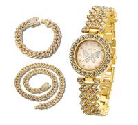 richhut Montre diamant de luxe pour filles et adolescentes - Plaqué or véritable/platine 18 carats - Bracelet de 29 mm à motif papillon de 19,6 cm - Boîte cadeau incluse - En option avec chaîne