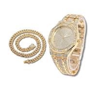 richhut Montre Diamant Iced Out pour Hommes Cadran Octogonal Bracelet 20MM de Large Plaqué Or 18K, avec 45cm Chaîne Cubain, Cadeau pour Petit Ami Mari