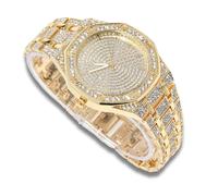 richhut Montre Diamant Iced Out pour Hommes Cadran Octogonal Bracelet 20MM de Large Plaqué Or 18K, Cadeau pour Petit Ami Mari
