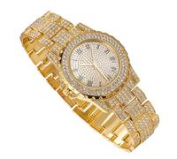 richhut Montre Diamant Iced Out pour Hommes Cadran Rond 39MM de Large Bracelet 22,5cm Plaqué Or 18K, Cadeau pour Petit Ami Mari