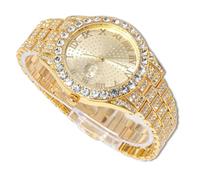 richhut Montre Diamant Iced Out pour Hommes Cadran Rond Bracelet 18MM de Large Plaqué Or 18K, Cadeau pour Petit Ami Mari