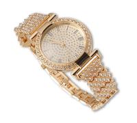 richhut Montre diamant pour femme avec cadran rond glacé de 15 mm de large, or véritable/or rose/blanc plaqué platine, avec chaîne à maillons cubains en option, cadeau pour petite amie, épouse, Montre