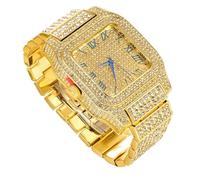 richhut Montre diamant pour homme avec bracelet glacé de 20 mm de large plaqué or blanc, avec chaînes de 20,3 cm + 45,7 cm en option, cadeau pour petit ami, mari, Moissanite or 18 carats